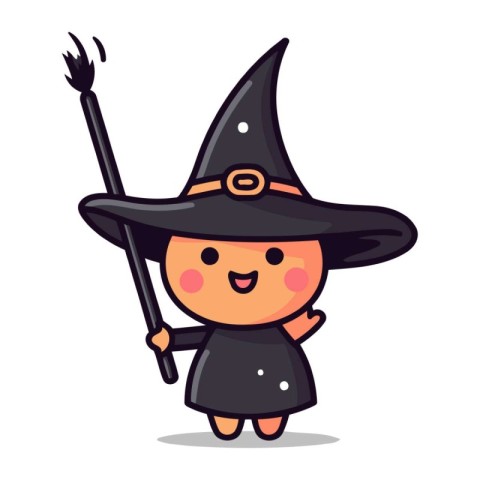 Cute Little Witch Cartoon Character Vector Illustration. Hallowe