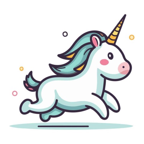 Unicorn running on white background. Vector illustration in cart