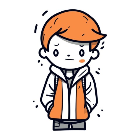 Illustration of a boy wearing an orange jacket with a sad expres