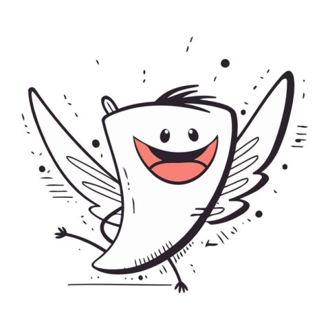 Vector illustration of happy cartoon angel. Hand drawn doodle st