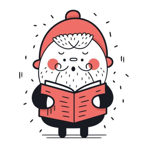 Cute cartoon santa claus reading a book. Vector illustration.