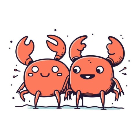 Cute cartoon crabs. Vector illustration in doodle style.