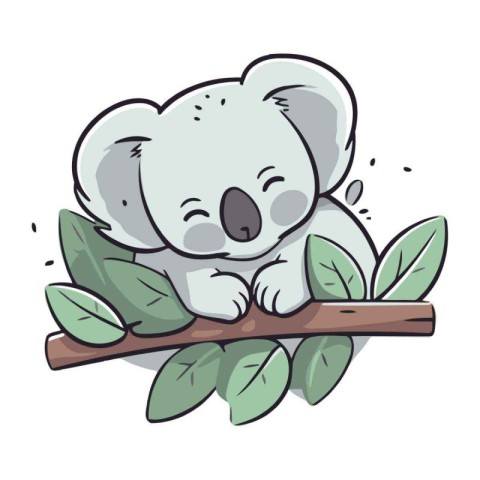 Cute koala on eucalyptus branch vector illustration