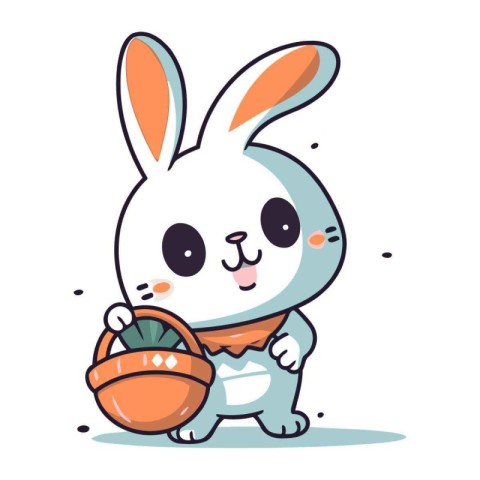 Rabbit with basket. Cute cartoon character. Vector illustration.