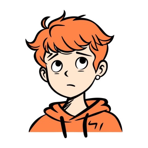 Cute red haired boy with sad expression. Vector illustration.