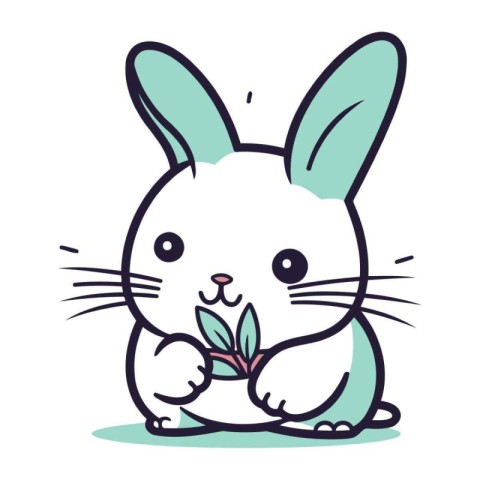 Cute bunny with a leaf. Vector illustration in cartoon style.