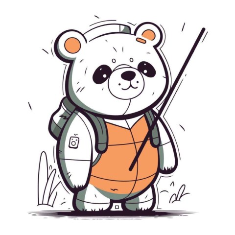 Illustration of a cute polar bear with a stick in his hand