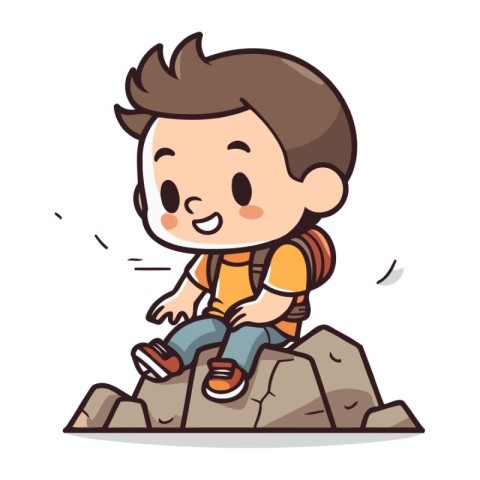 Little boy climbing on a rock. Vector illustration of a little b