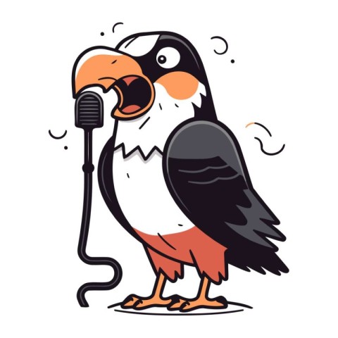 Vector illustration of a cartoon karaoke bird singing in microph