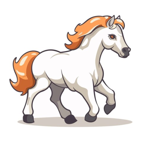 White horse with orange mane isolated on white background. Vecto