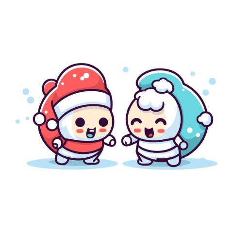 Cute cartoon Santa Claus and Snow Maiden characters. Vector illu