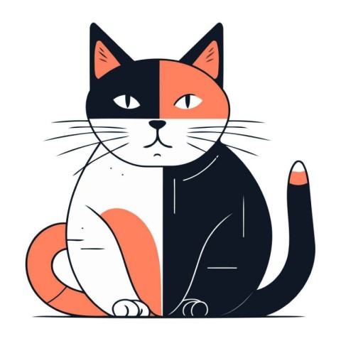 Vector illustration of a cute cat sitting on a white background.