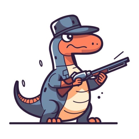 Cartoon crocodile in a hat with a gun. Vector illustration