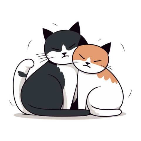 Black and white cats sitting together. Cute cartoon vector illus