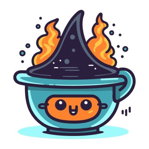 Cute Halloween witch pot. Vector illustration in flat cartoon st