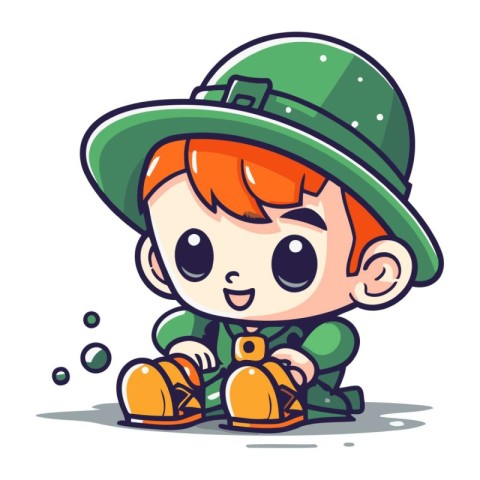 Cute little boy dressed as a leprechaun. Vector illustration.