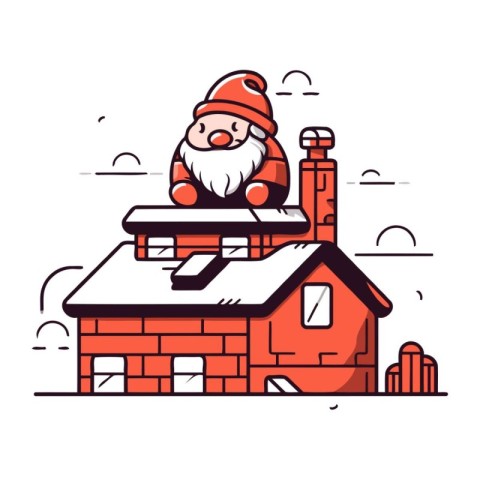 Santa Claus on the roof of the house. Vector illustration in a f