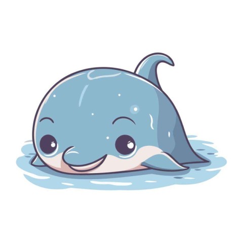 Cute cartoon narwhal swimming in water. Vector illustration.