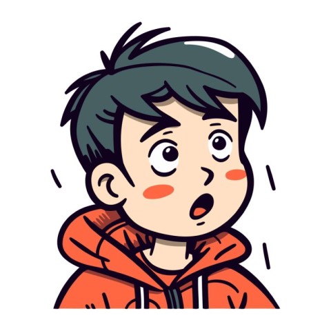 Surprised boy in a red jacket. Vector illustration on white back