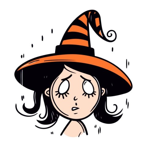 Vector illustration of a girl in a witchs hat. Cartoon style.