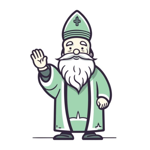 Cartoon vector illustration of Santa Claus in green costume wavi