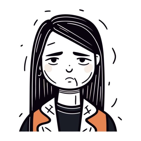 Sad girl face. Vector illustration in cartoon style. Isolated on