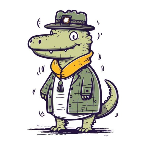 Cartoon crocodile. Vector illustration of a crocodile in a hat a