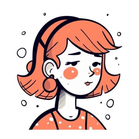 Vector illustration of a pretty girl with red hair. Cartoon styl