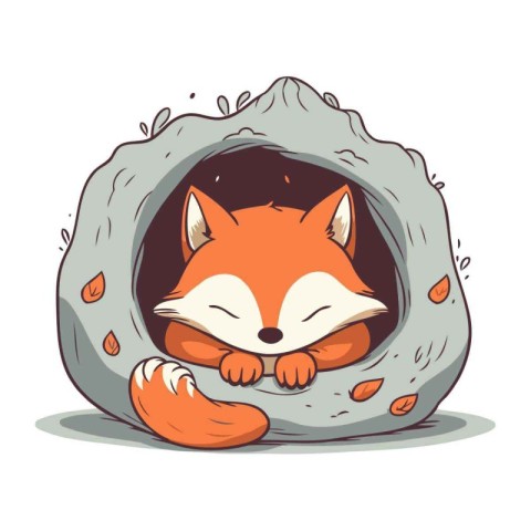 Cute little fox sleeping in a hole. Vector illustration isolated