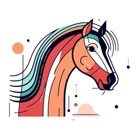 Horse head. Colorful vector illustration in flat linear style.