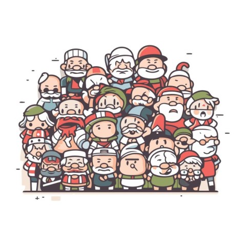 Christmas and New Year greeting card. Group of people with Santa