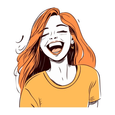 Smiling young woman with red hair. Vector illustration in sketch