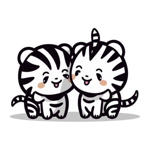 Cute cartoon kawaii zebra couple. Vector illustration.