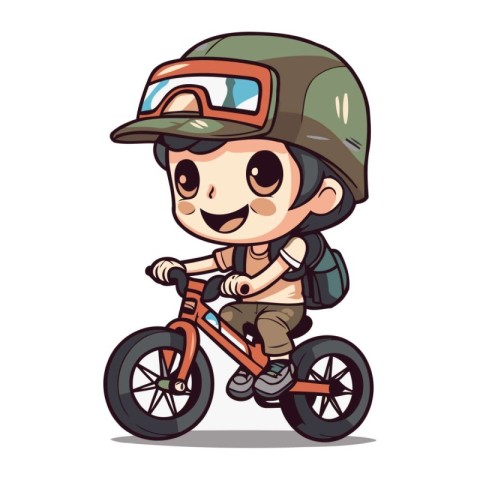 Cute boy in helmet riding a bicycle. Vector illustration isolate