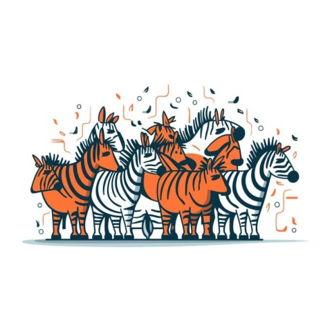 Zebra vector illustration with musical notes. Hand drawn sketch