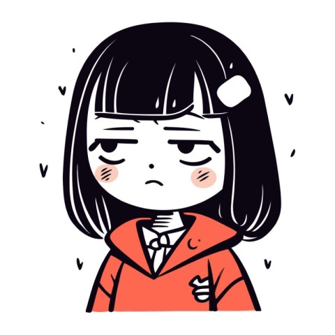 Illustration of a sad little girl in school uniform. Vector.