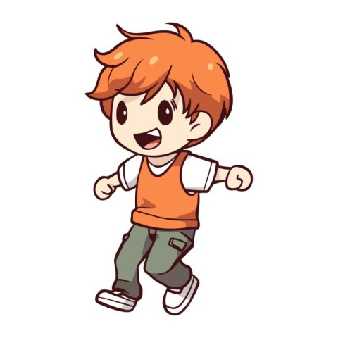 Cute little boy running cartoon vector illustration. Happy child