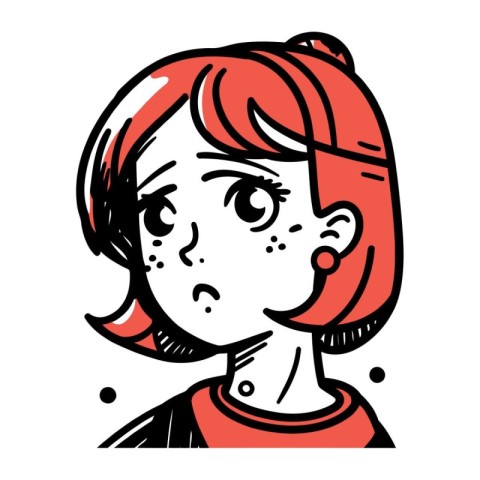 Vector illustration of a girl with red hair in a cartoon style.