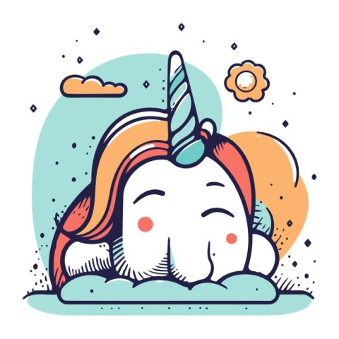 Unicorn head in doodle style. Vector illustration.