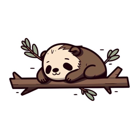 Cute panda sleeping on a tree branch. Vector illustration.