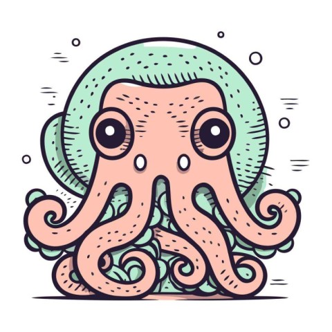 Cute octopus. Vector illustration in doodle style.