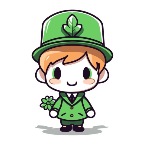 Leprechaun boy with clover character cartoon vector illustration