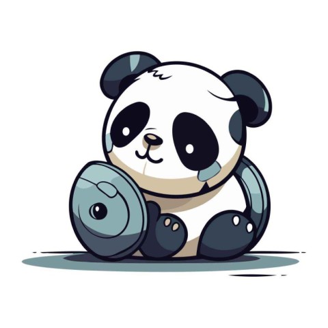 Cute cartoon panda with dumbbells. Vector illustration.