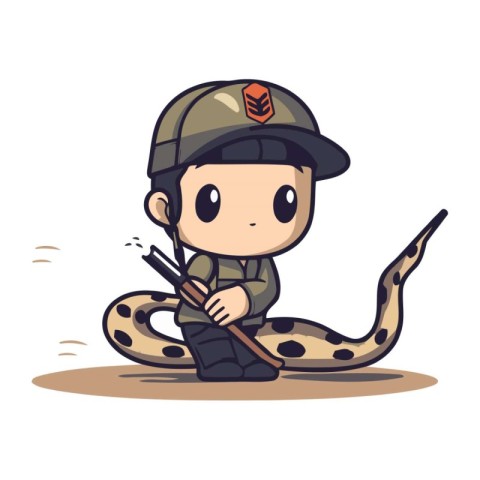 Soldier with snake   Cute Cartoon Army Vector Character Illustra