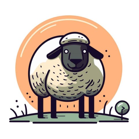 Sheep with a cap on the head. Vector illustration in flat style.