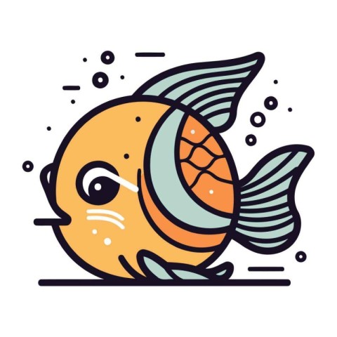 Vector illustration of cute cartoon fish character in flat line