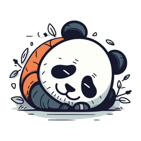 Cute panda bear cartoon vector illustration. Hand drawn doodle s