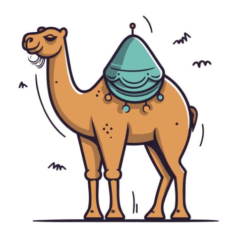 Camel in a hat and scarf. Vector illustration in cartoon style.