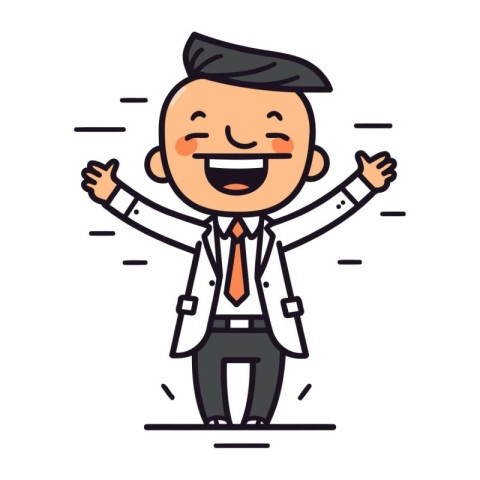 Cartoon happy businessman character. Vector illustration in thin