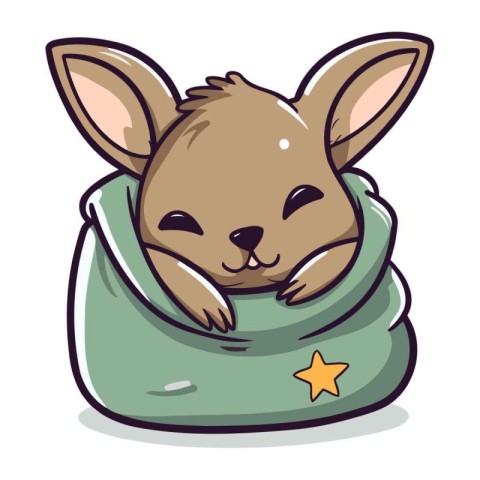 Rabbit sleeping in a bag. Vector illustration of a cute animal.